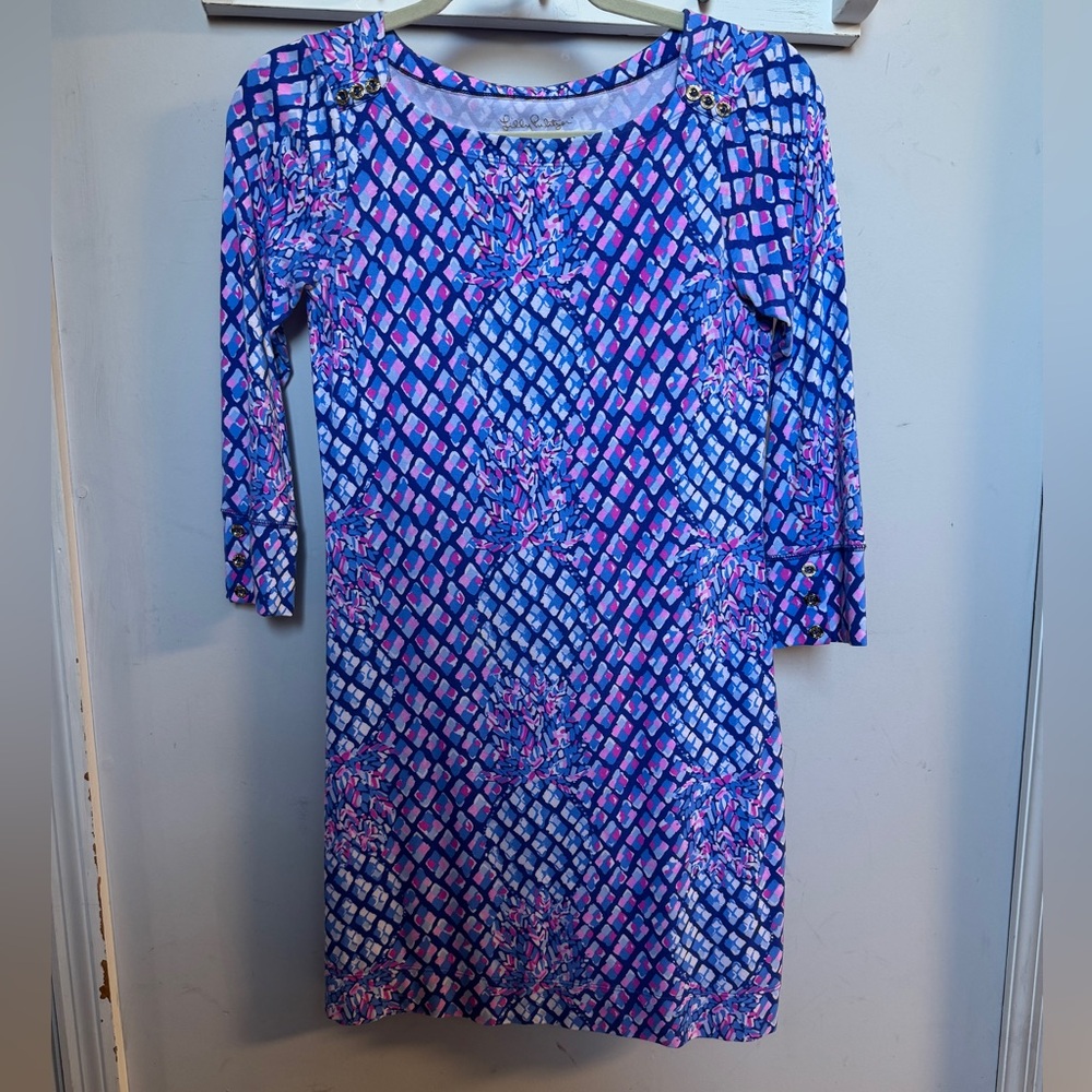 Lilly Pulitzer Sophie Mini Dress XS pop up Toe in Boat UPF 50 Pink Blue